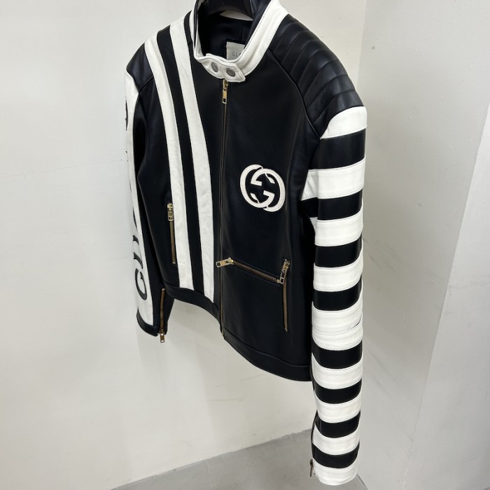 G*u*i goat leather biker jacket with G*u*i script