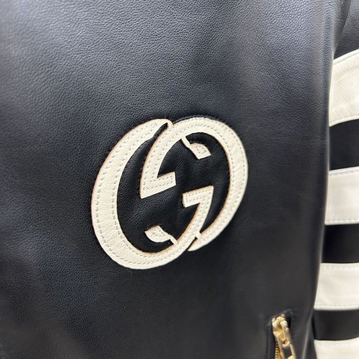 G*u*i goat leather biker jacket with G*u*i script
