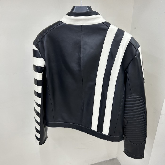 G*u*i goat leather biker jacket with G*u*i script