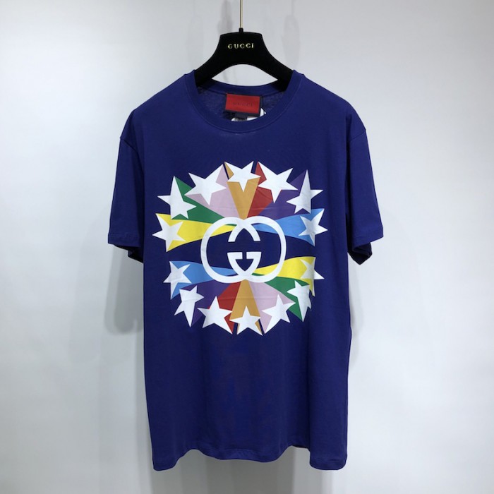 G*u*i interlocking g star burst print cotton t-shirt blue
