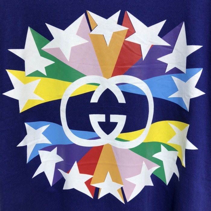 G*u*i interlocking g star burst print cotton t-shirt blue