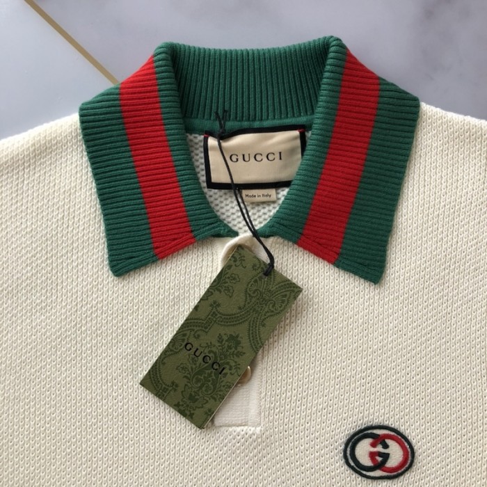 G*u*i knit cotton polo t-shirt with web 739954
