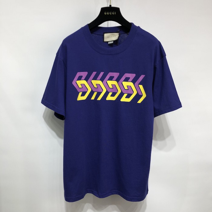 G*u*i cotton jersey t-shirt with G*u*i mirror print blue
