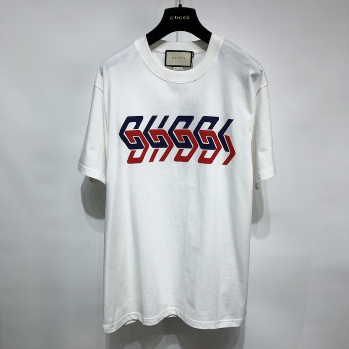 G*u*i cotton jersey t-shirt with G*u*i mirror print white