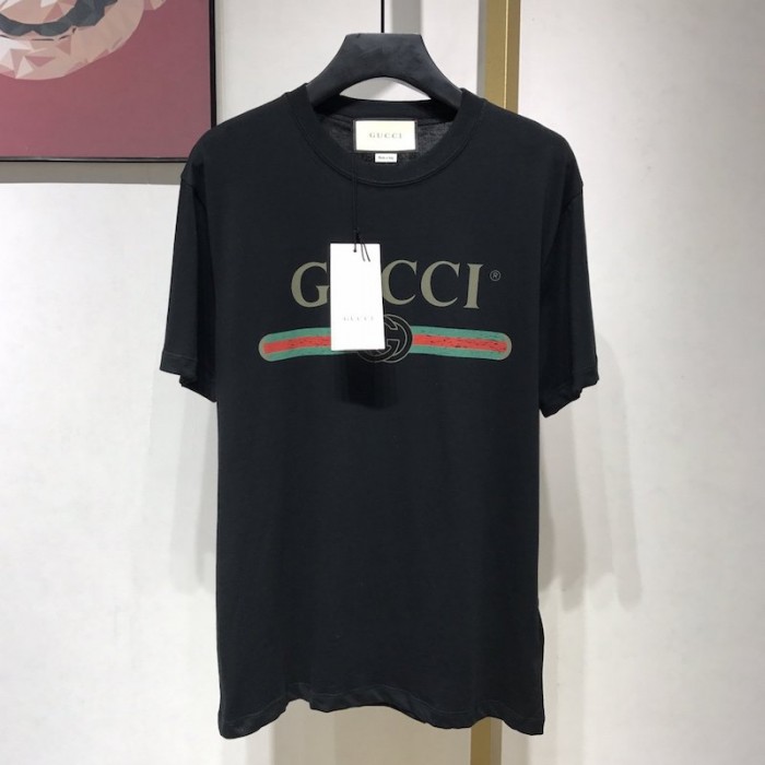 G*u*i oversize washed t-shirt with G*u*i logo black