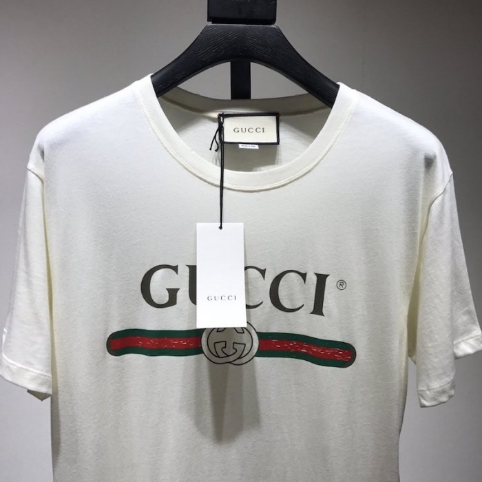 G*u*i oversize washed t-shirt with G*u*i logo white