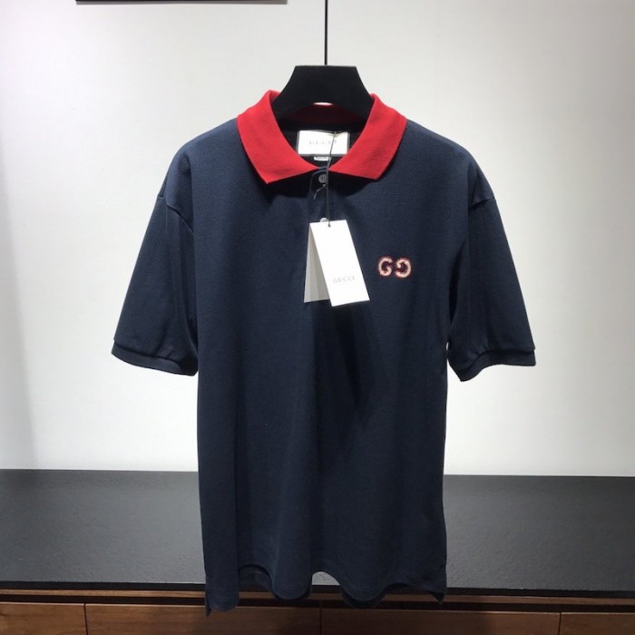 G*u*i polo with gg embroidery navy