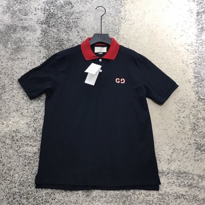 G*u*i polo with gg embroidery navy