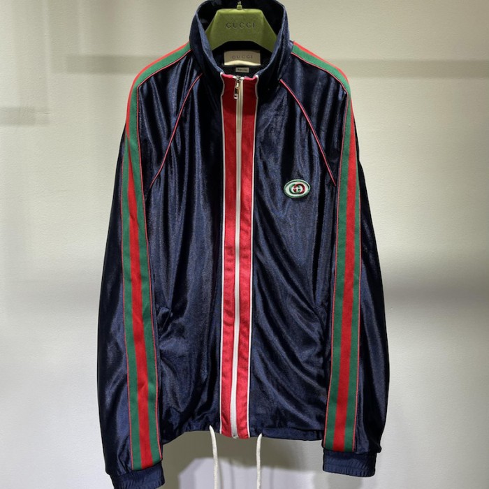 G*u*i shiny jersey jacket with web 655341