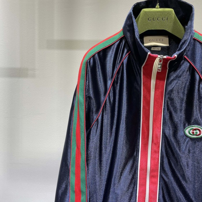 G*u*i shiny jersey jacket with web 655341