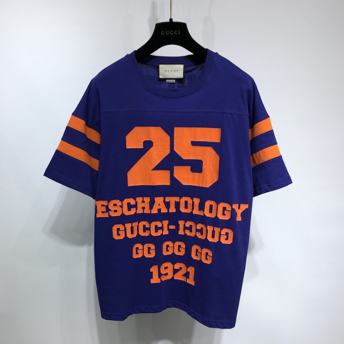 G*u*i t-shirt with ''25 G*u*i eschatology and blind for love 1921'' print blue