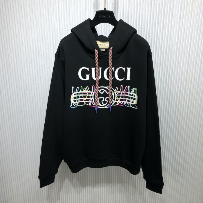 G*u*i vintage logo bunny print cotton jersey hoodies black