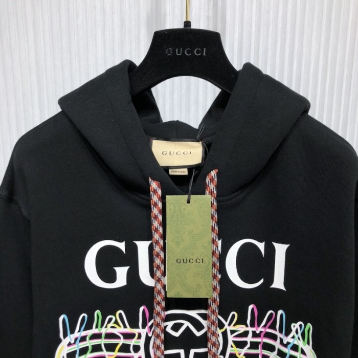 G*u*i vintage logo bunny print cotton jersey hoodies black