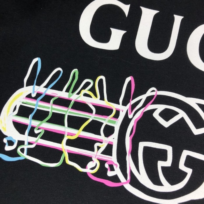 G*u*i vintage logo bunny print cotton jersey t-shirt black