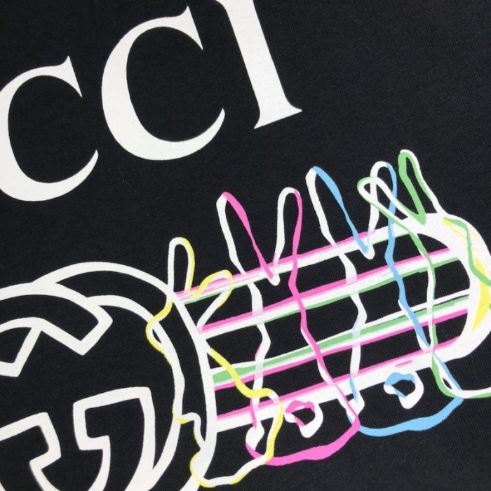 G*u*i vintage logo bunny print cotton jersey t-shirt black