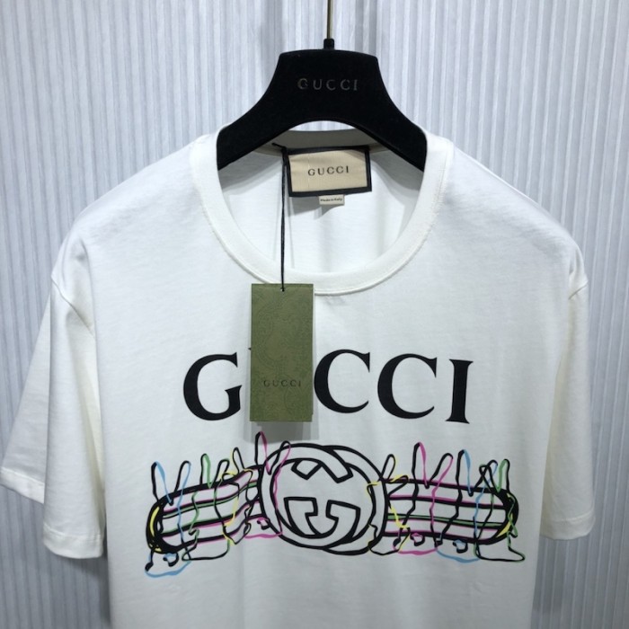 G*u*i vintage logo bunny print cotton jersey t-shirt white