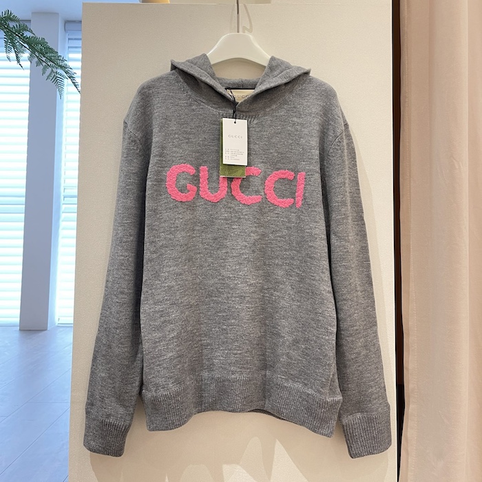 G*u*i wool hooded sweatshirt grey ‎770169