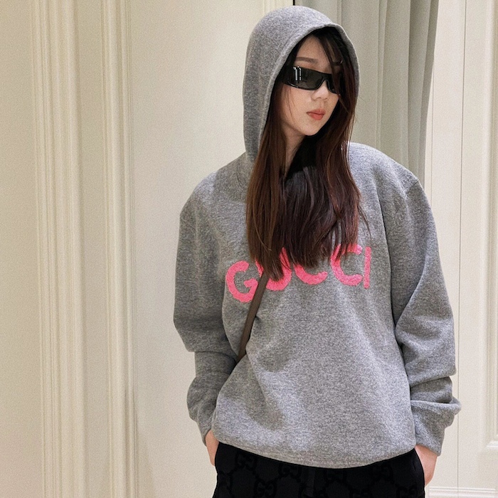 G*u*i wool hooded sweatshirt grey ‎770169