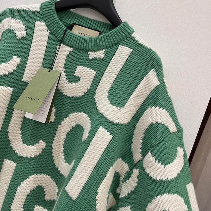 G*u*i wool jumper with G*u*i intarsia green 763672
