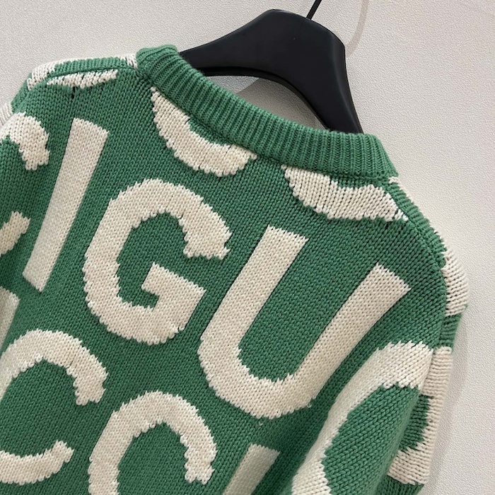 G*u*i wool jumper with G*u*i intarsia green 763672