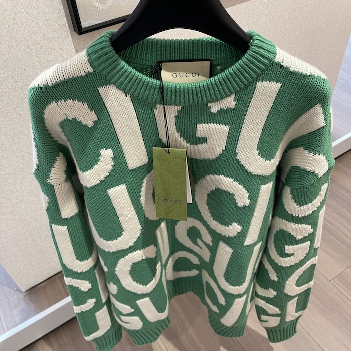 G*u*i wool jumper with G*u*i intarsia green 763672