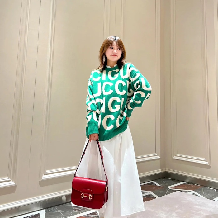 G*u*i wool jumper with G*u*i intarsia green 763672