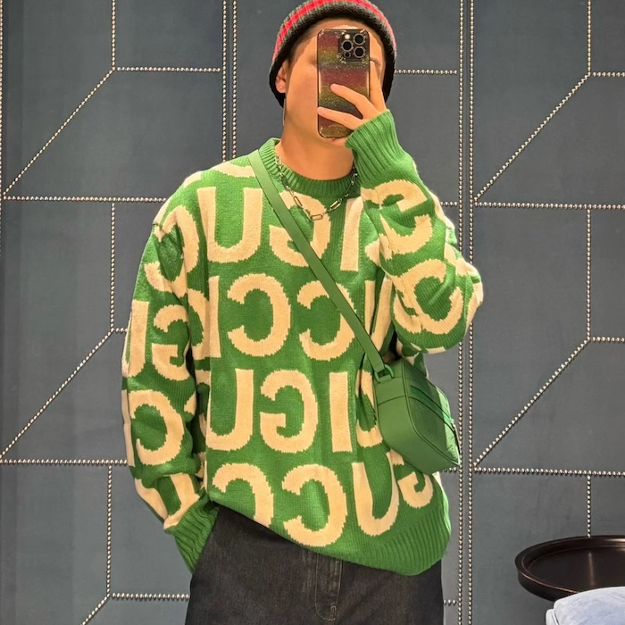 G*u*i wool jumper with G*u*i intarsia green 763672
