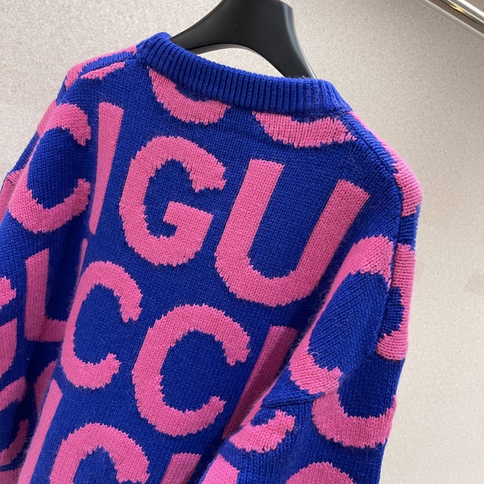 G*u*i wool jumper with G*u*i intarsia blue and pink ‎763672