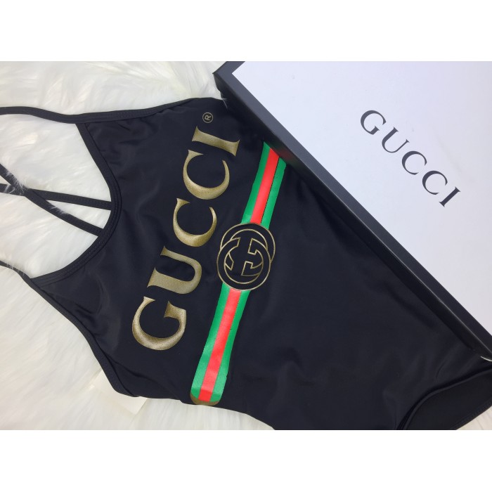 sparkling swimsuit with G*u*i logo black