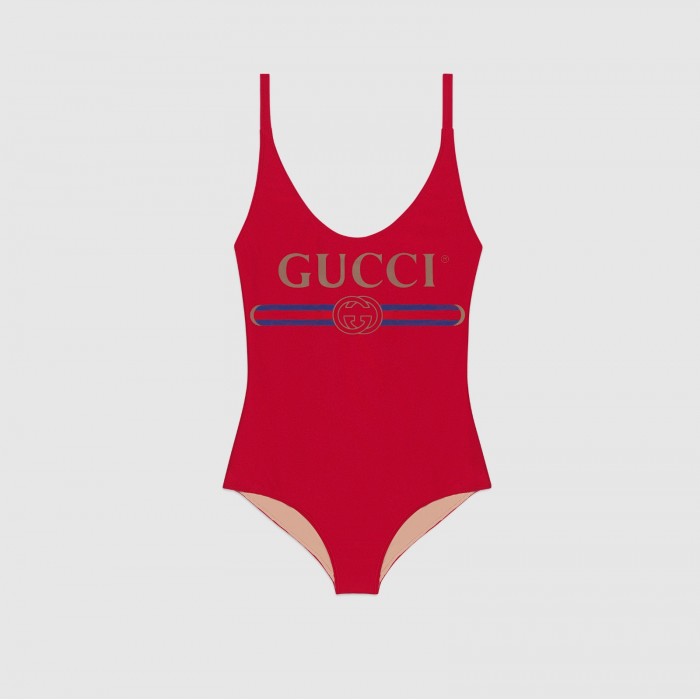 sparkling swimsuit with G*u*i logo red