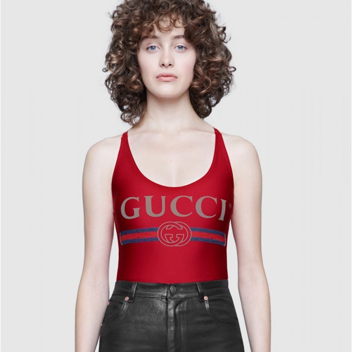 sparkling swimsuit with G*u*i logo red