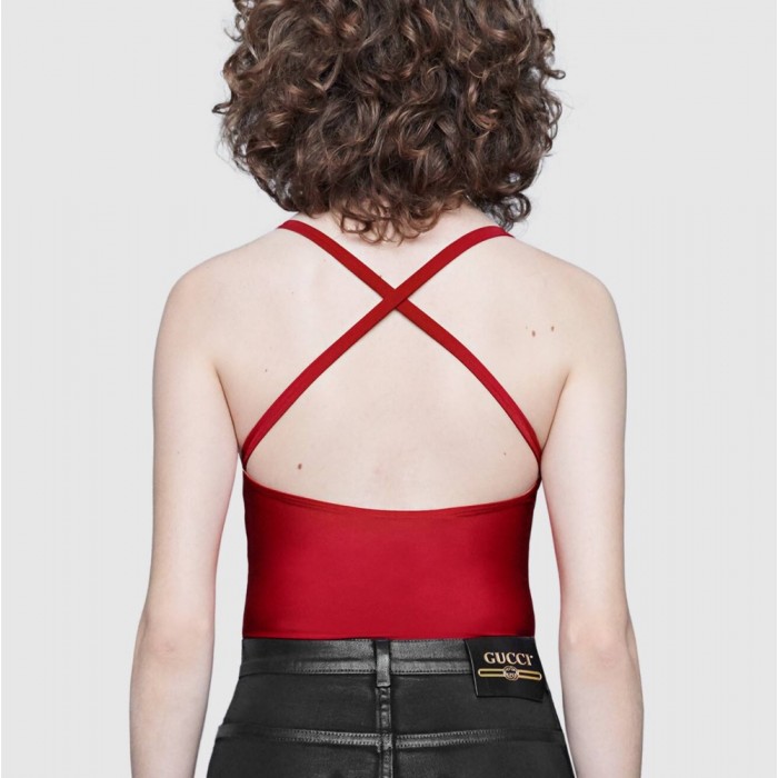 sparkling swimsuit with G*u*i logo red