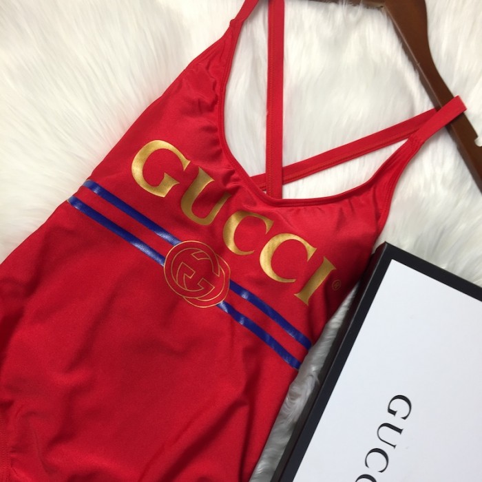 sparkling swimsuit with G*u*i logo red