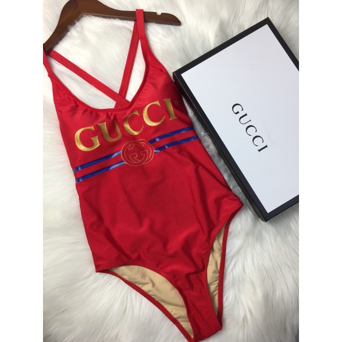 sparkling swimsuit with G*u*i logo red