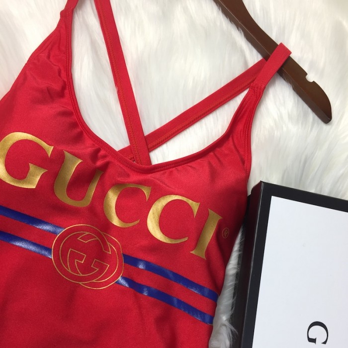 sparkling swimsuit with G*u*i logo red