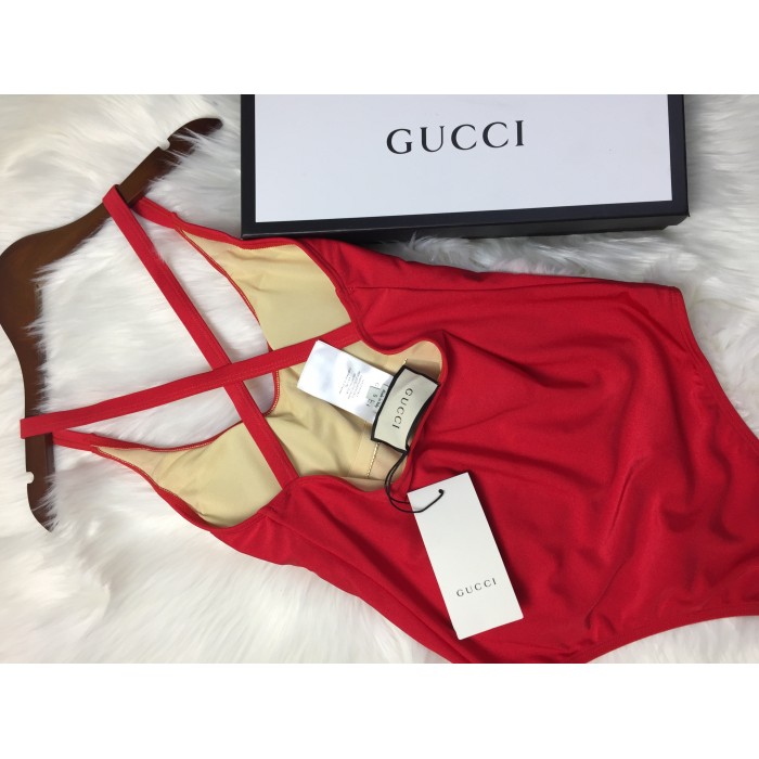 sparkling swimsuit with G*u*i logo red