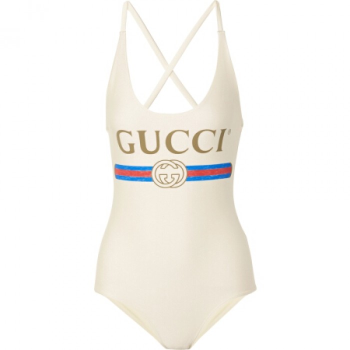 sparkling swimsuit with G*u*i logo white
