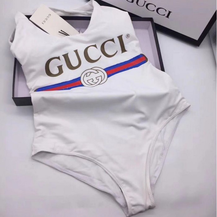 sparkling swimsuit with G*u*i logo white