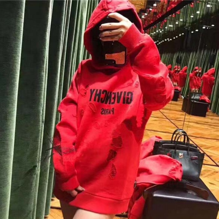 Givenchy Paris Destroyed Hoodies Red