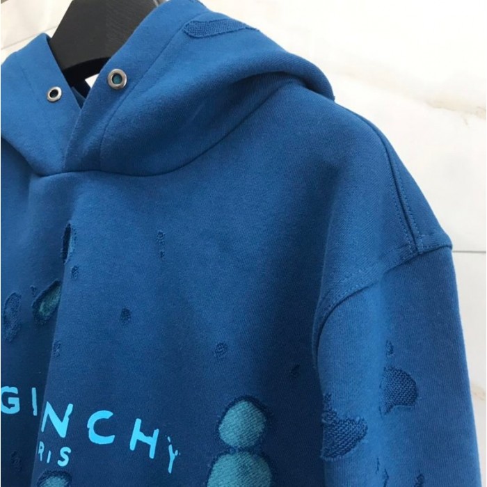 Givenchy destroyed hoodie blue