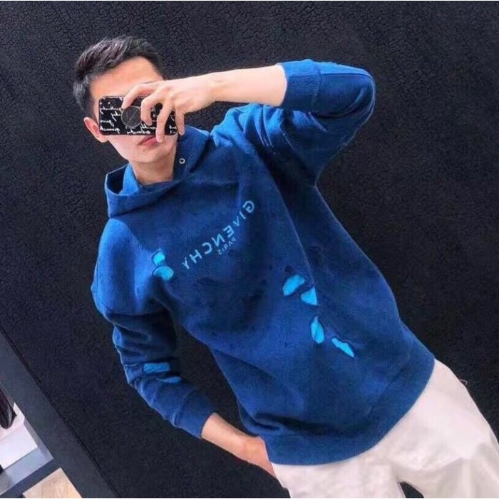 Givenchy destroyed hoodie blue