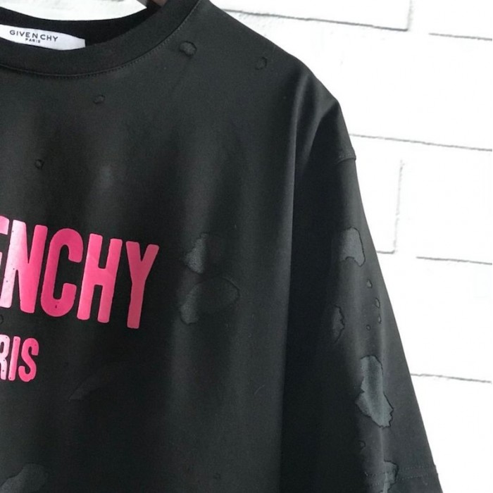 Givenchy Paris Destroyed Oversized T shirt Black with Red