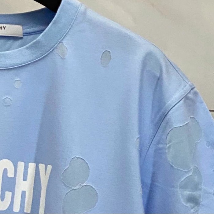 Givenchy Paris Destroyed Oversized T shirt Blue