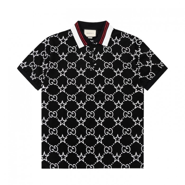 G*u*i gg and stars stretch cotton polo black