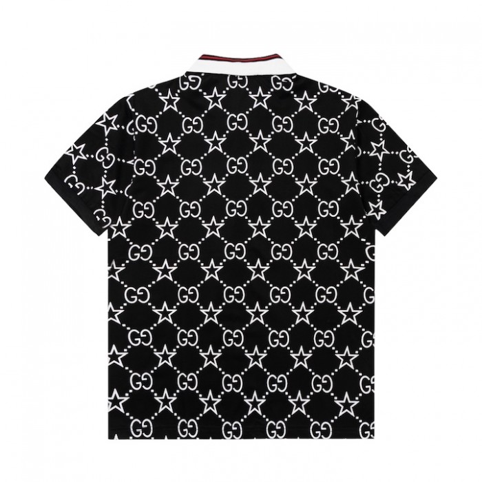 G*u*i gg and stars stretch cotton polo black