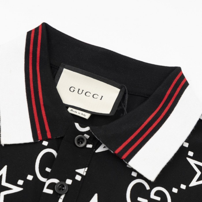 G*u*i gg and stars stretch cotton polo black