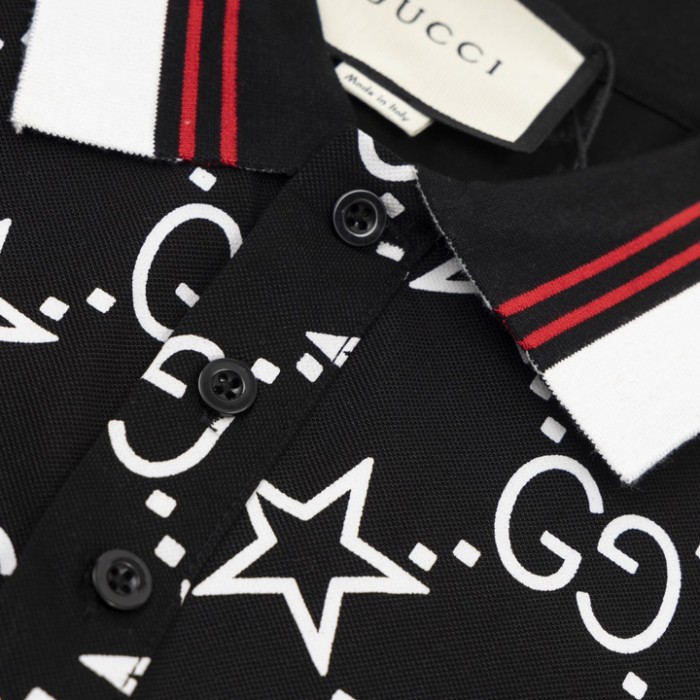 G*u*i gg and stars stretch cotton polo black