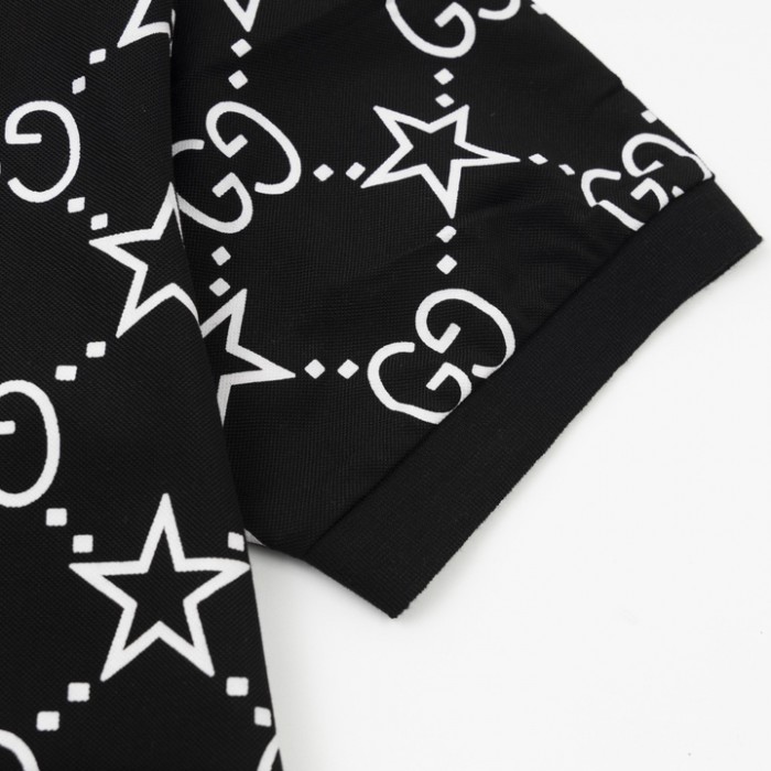 G*u*i gg and stars stretch cotton polo black
