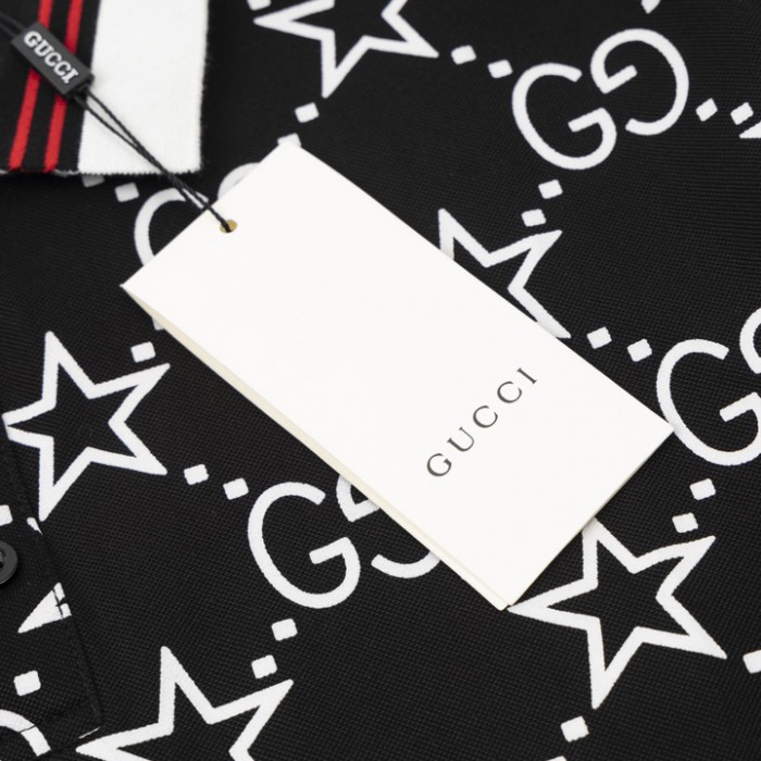 G*u*i gg and stars stretch cotton polo black