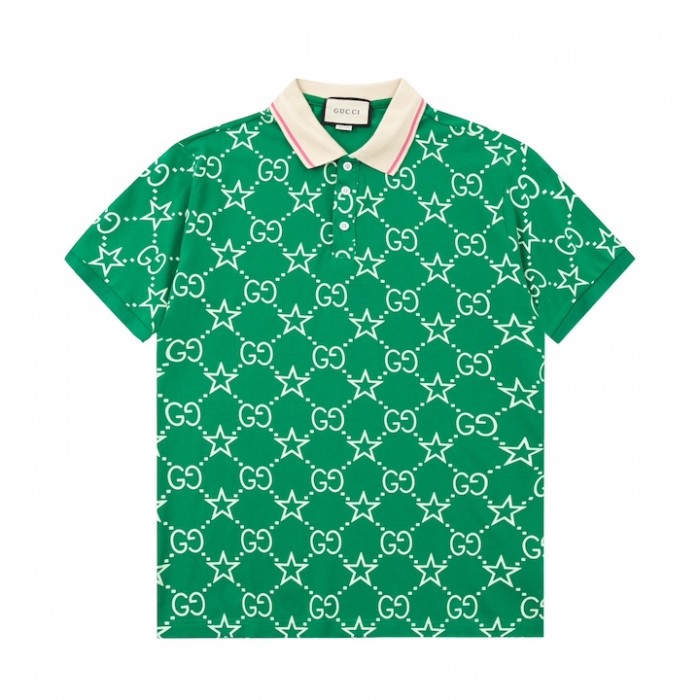 G*u*i gg and stars stretch cotton polo green